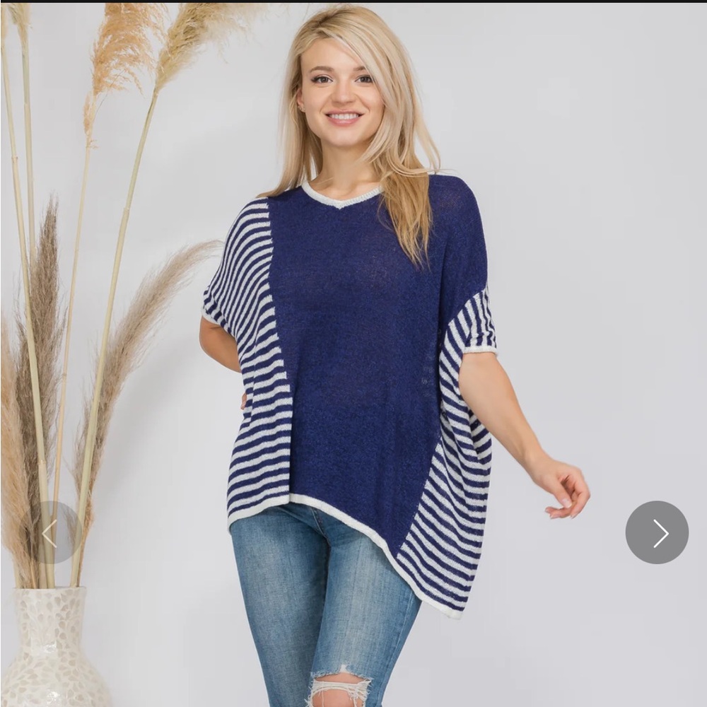 Women Baciano Size Small Sweater Poncho Blue White Stripe